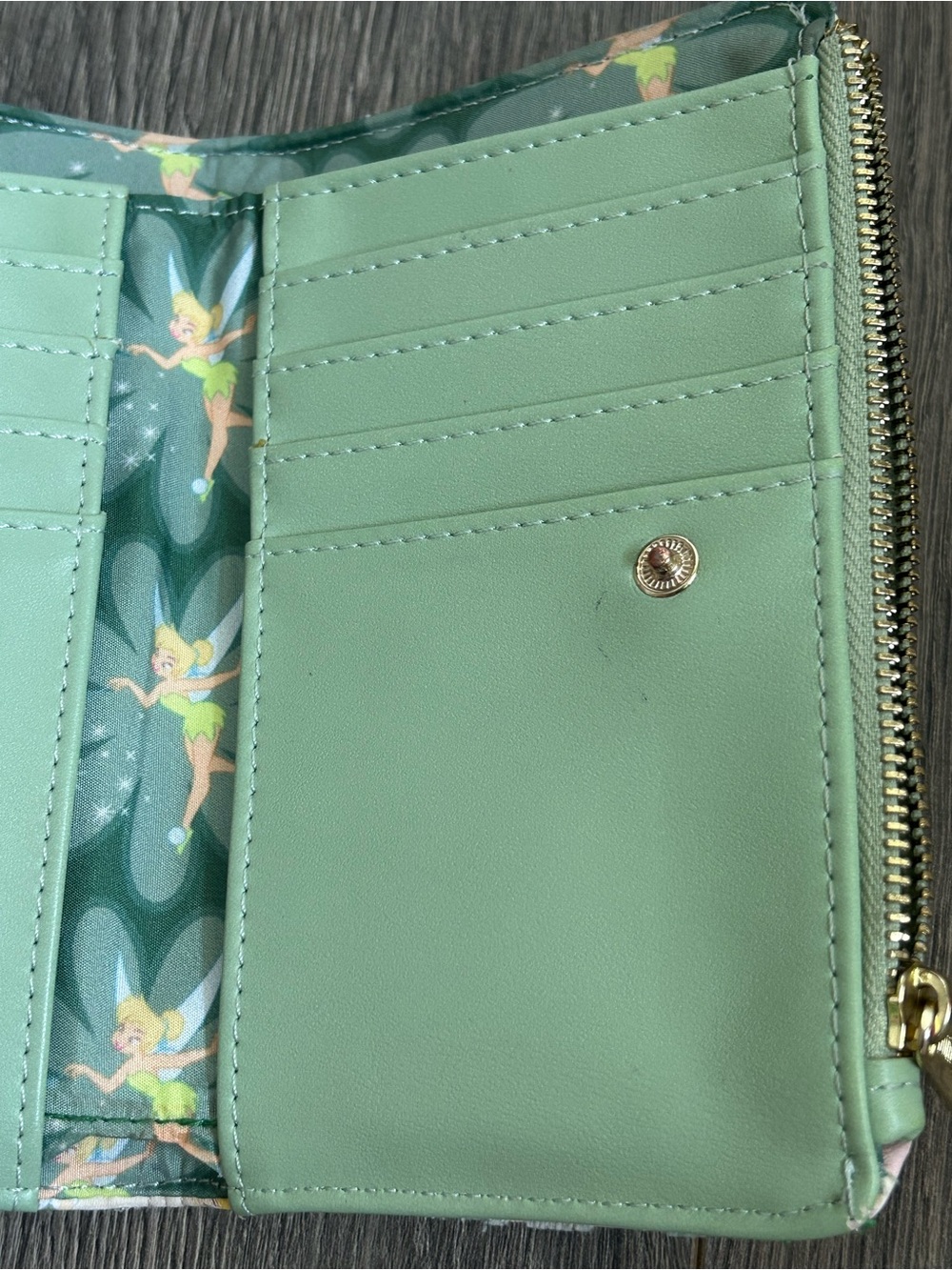 Loungefly Disney Tinker Bell Floral Zip Wallet in Cream, Pink, Green, Yellow - Picture 8 of 9